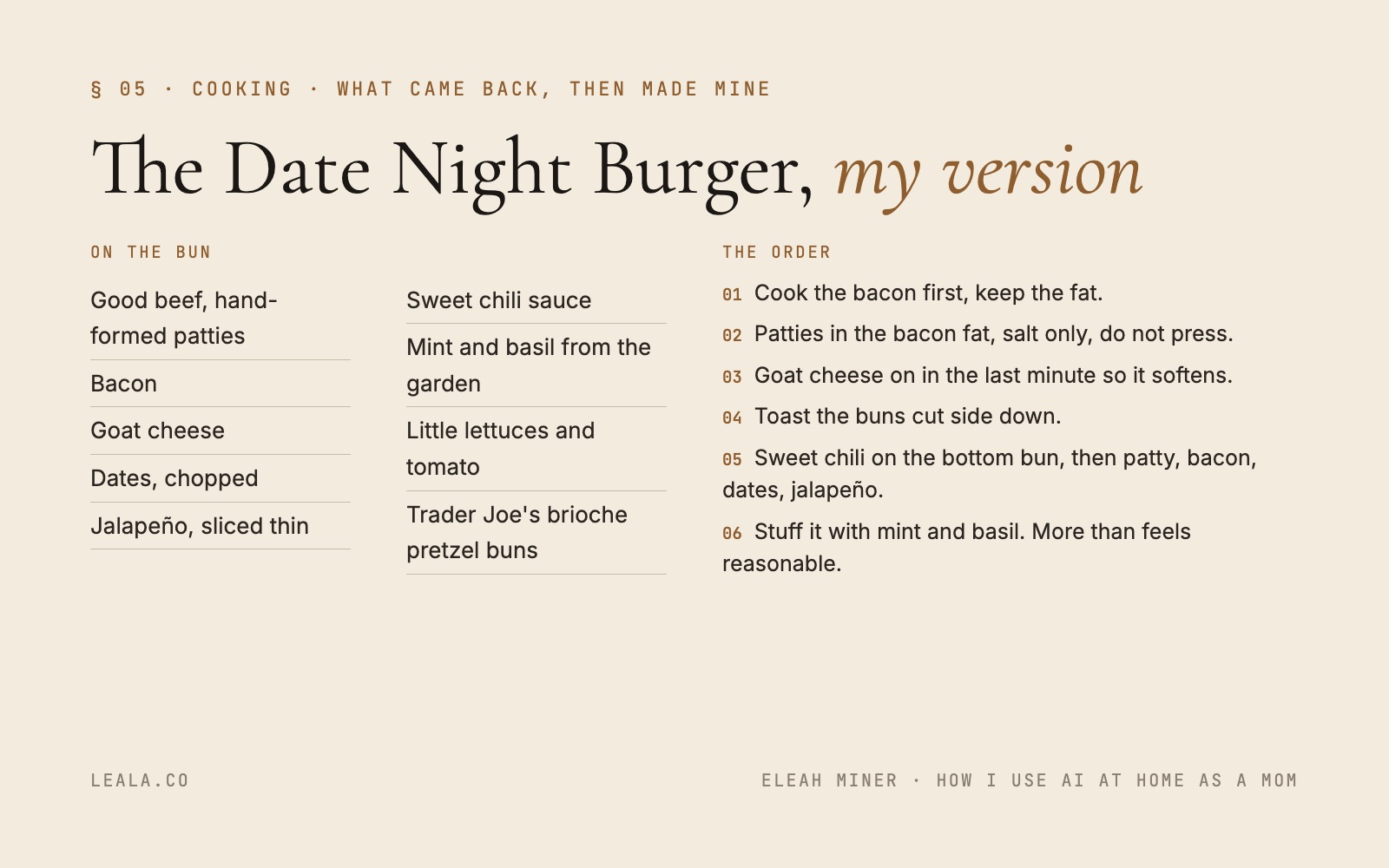 The Date Night Burger, the version that came back and then got made mine