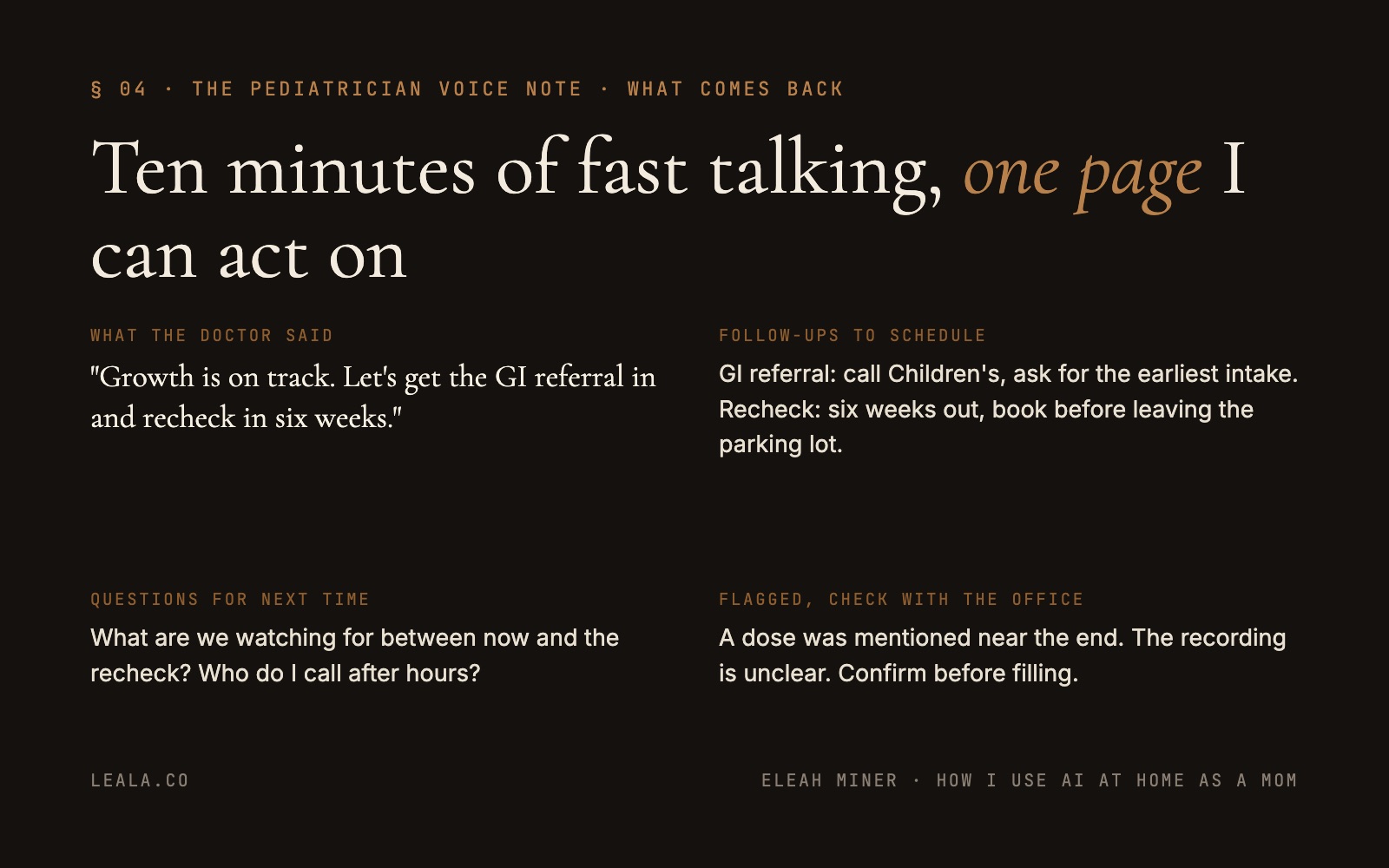 What comes back from a ten-minute pediatrician voice note