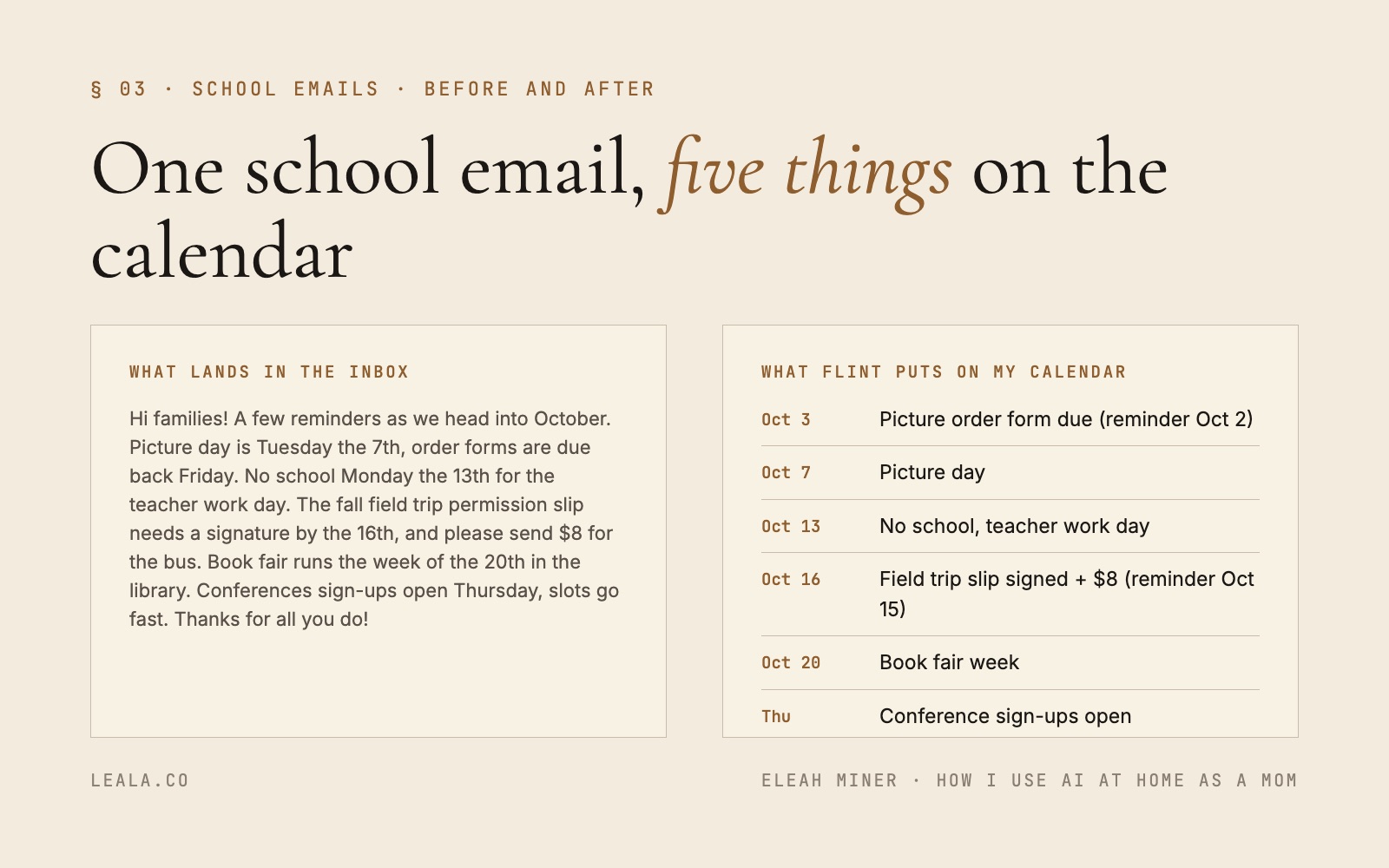 One school email in, five things on the calendar out